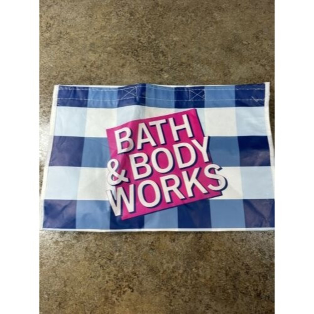Bath & Body Works Candle Day Bag Tote Reusable Blue White Gingham